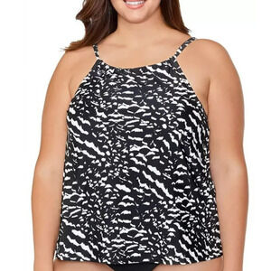 Island Escape BLACK WHITE Cali High Neck Underwire Tankini Swim Top 24 W 24W